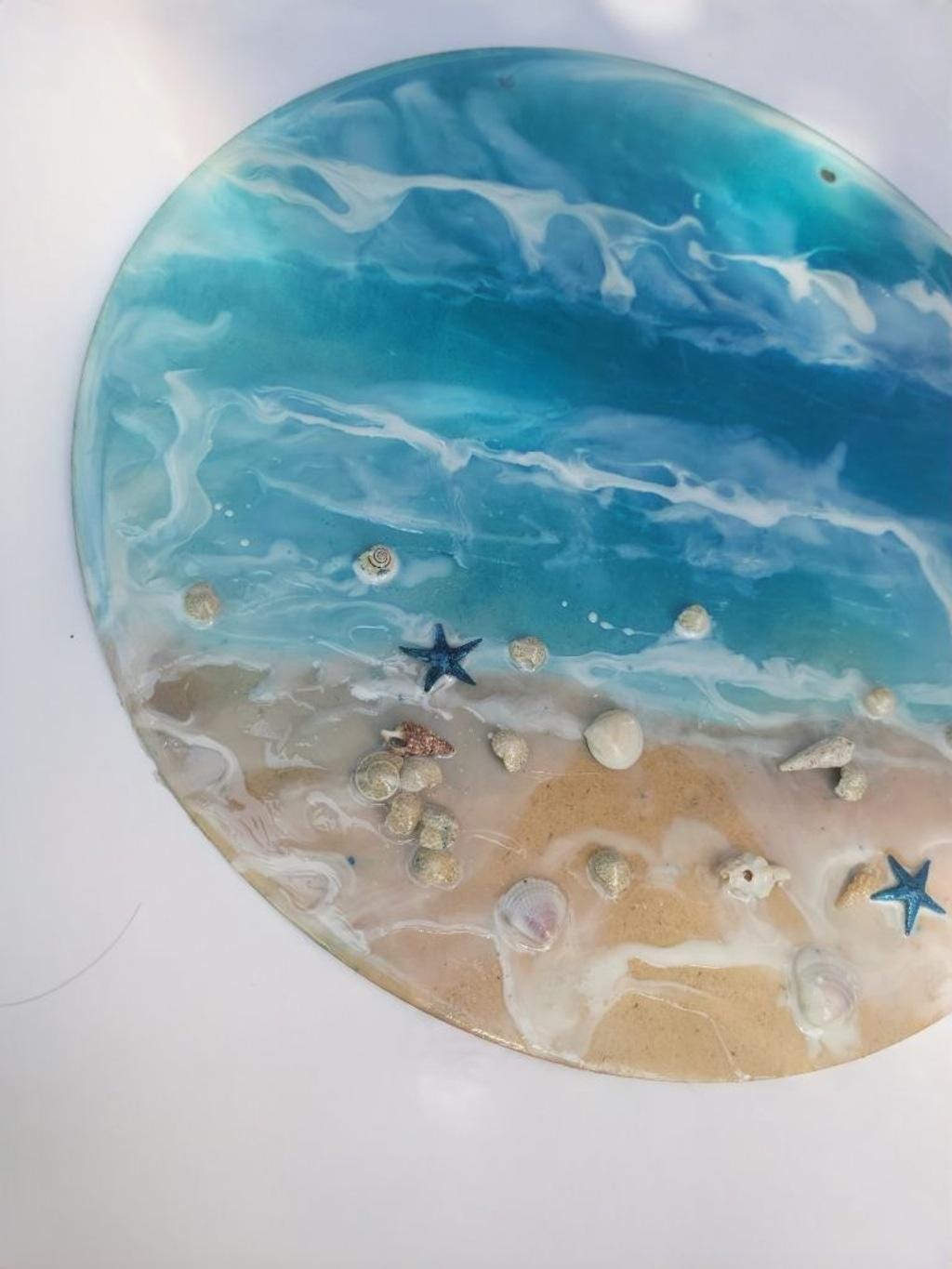 12" Resin Coastal beach ocean nautical scene wood disc