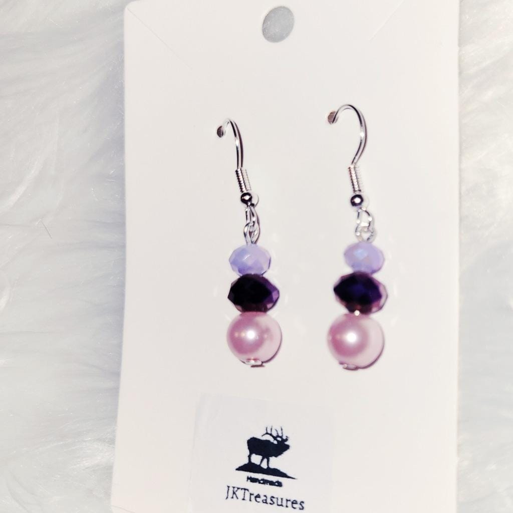 Lilac, Metallic Purple & Pink Beaded Earrings