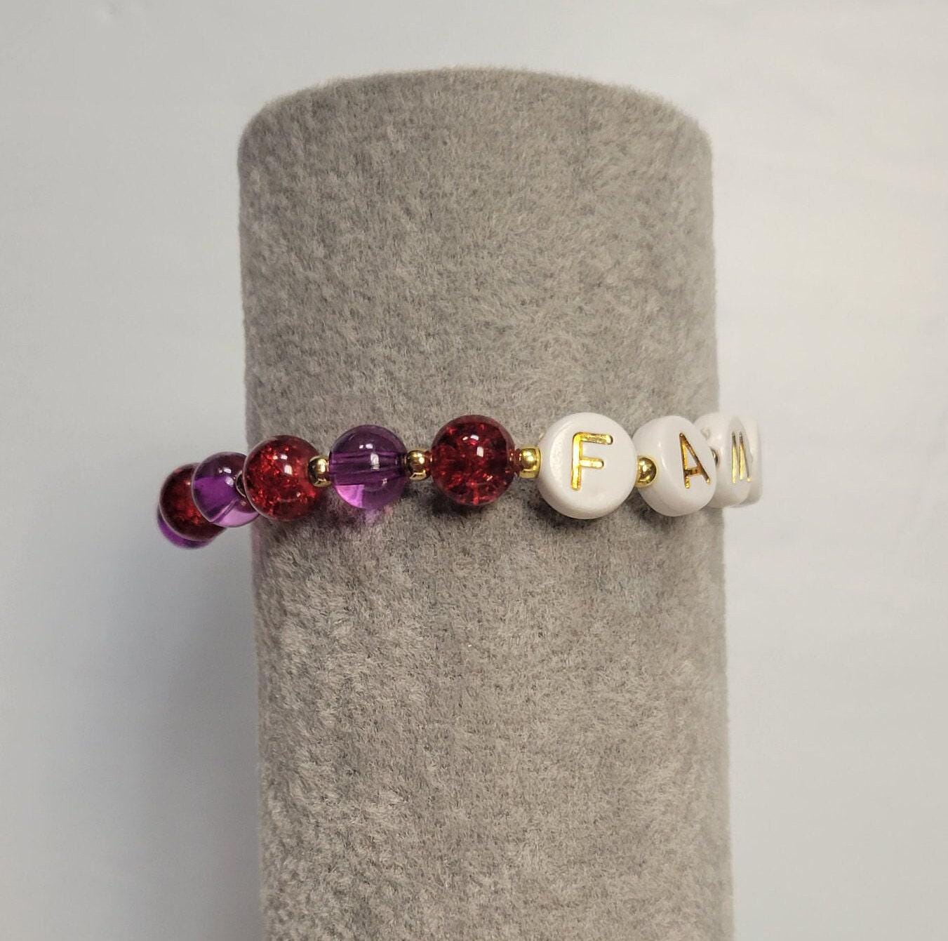 Personalized Family berry colored glass bead bracelet