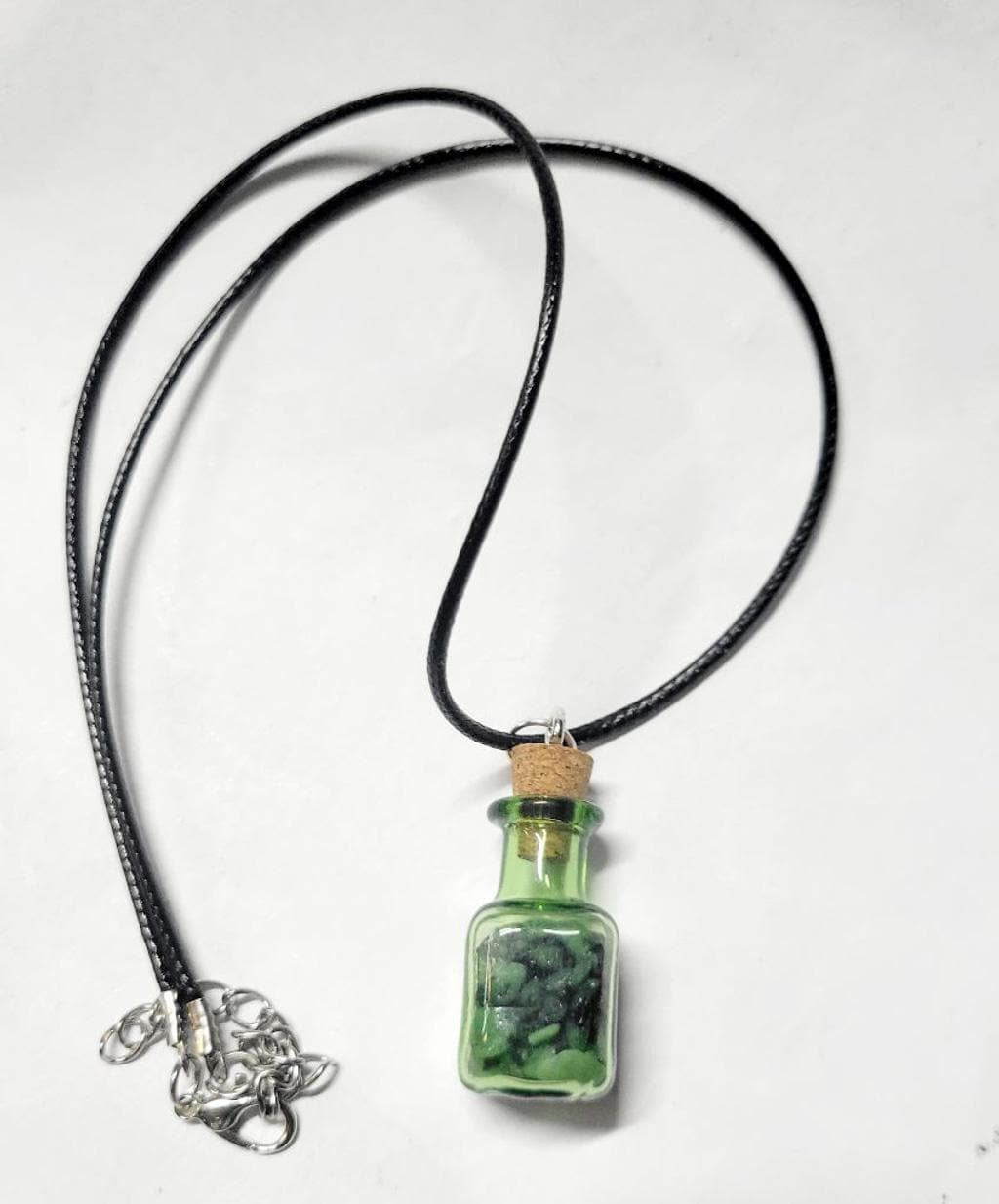 Hand crafted natural Ruby Zoisite crystal mini wish bottle pendant necklace
