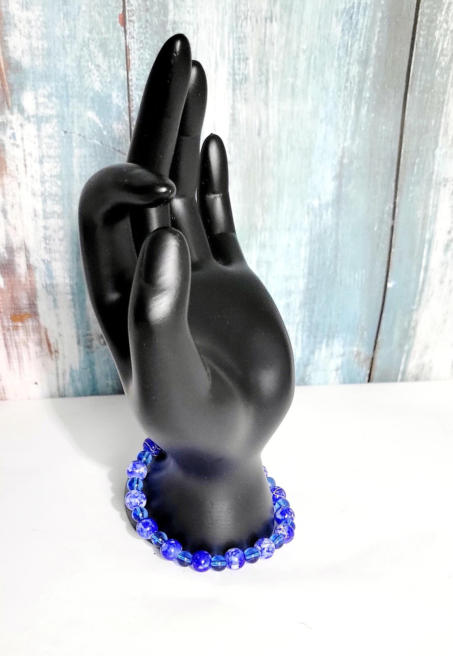 Handcrafted Blue Beaded Bracelet: Acrylic & Translucent Glass