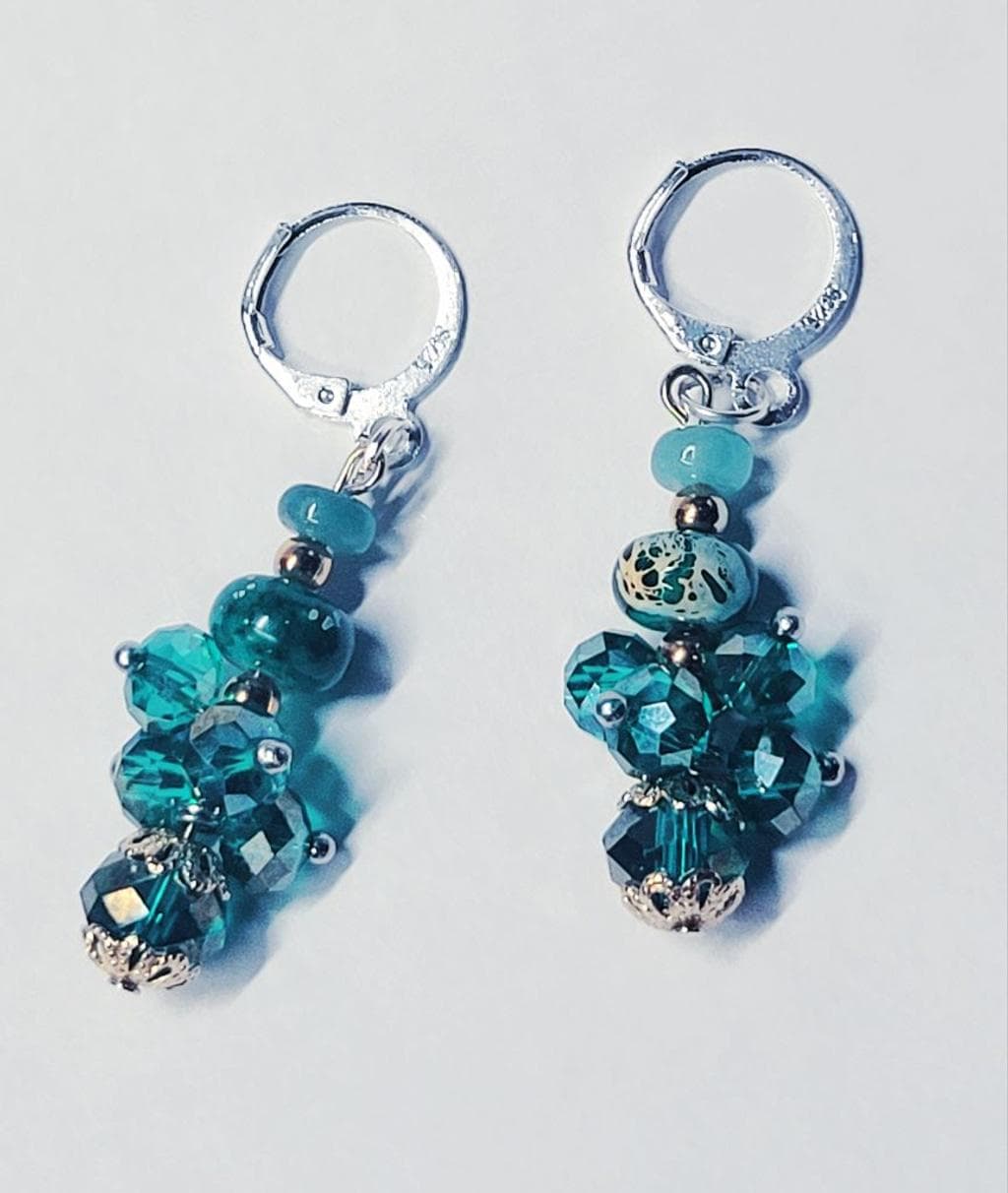 925 SS Grandidierite & teal faceted beads dangle earrings