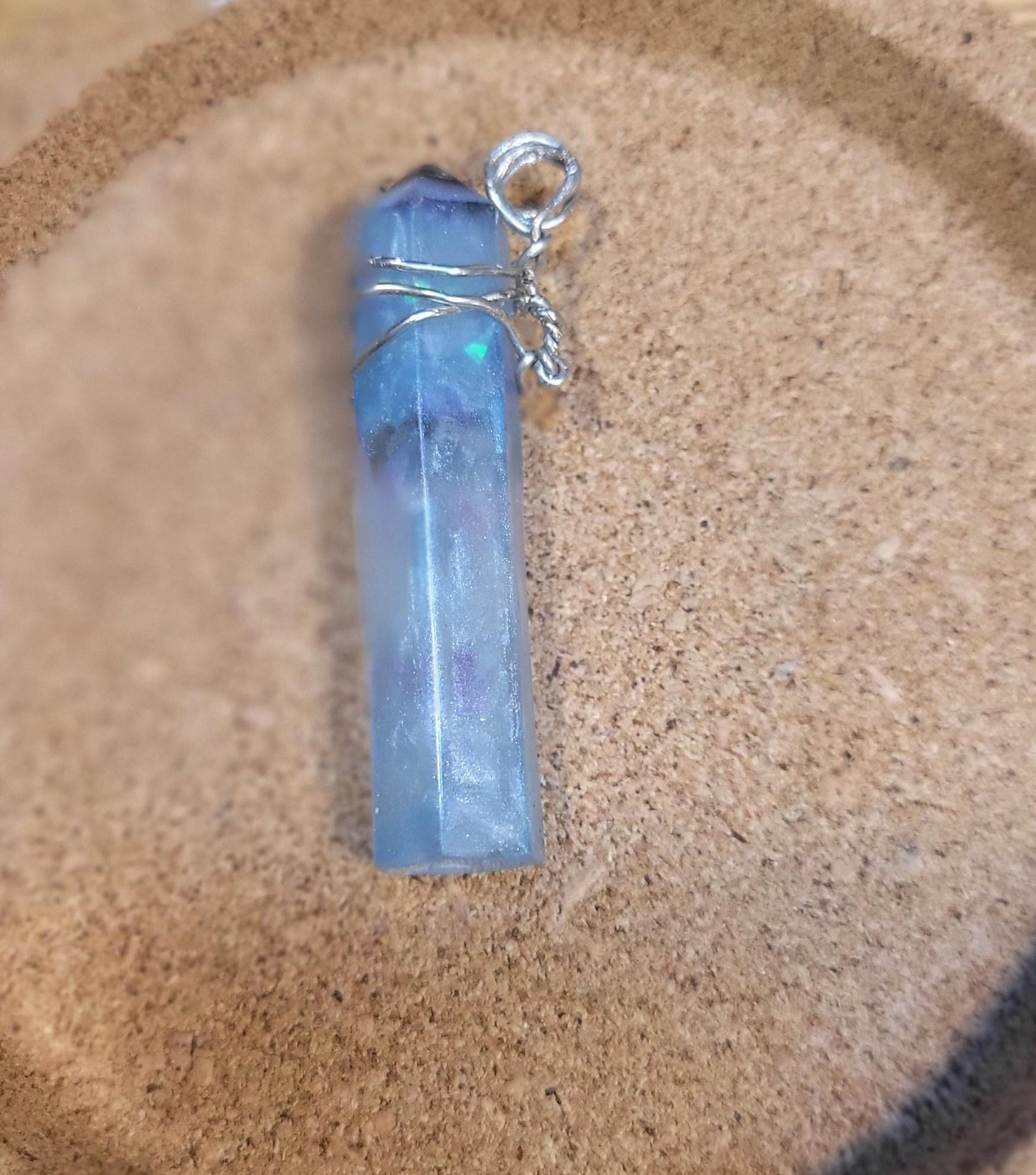 Wire wrapped Resin Crystal Shaped pendant