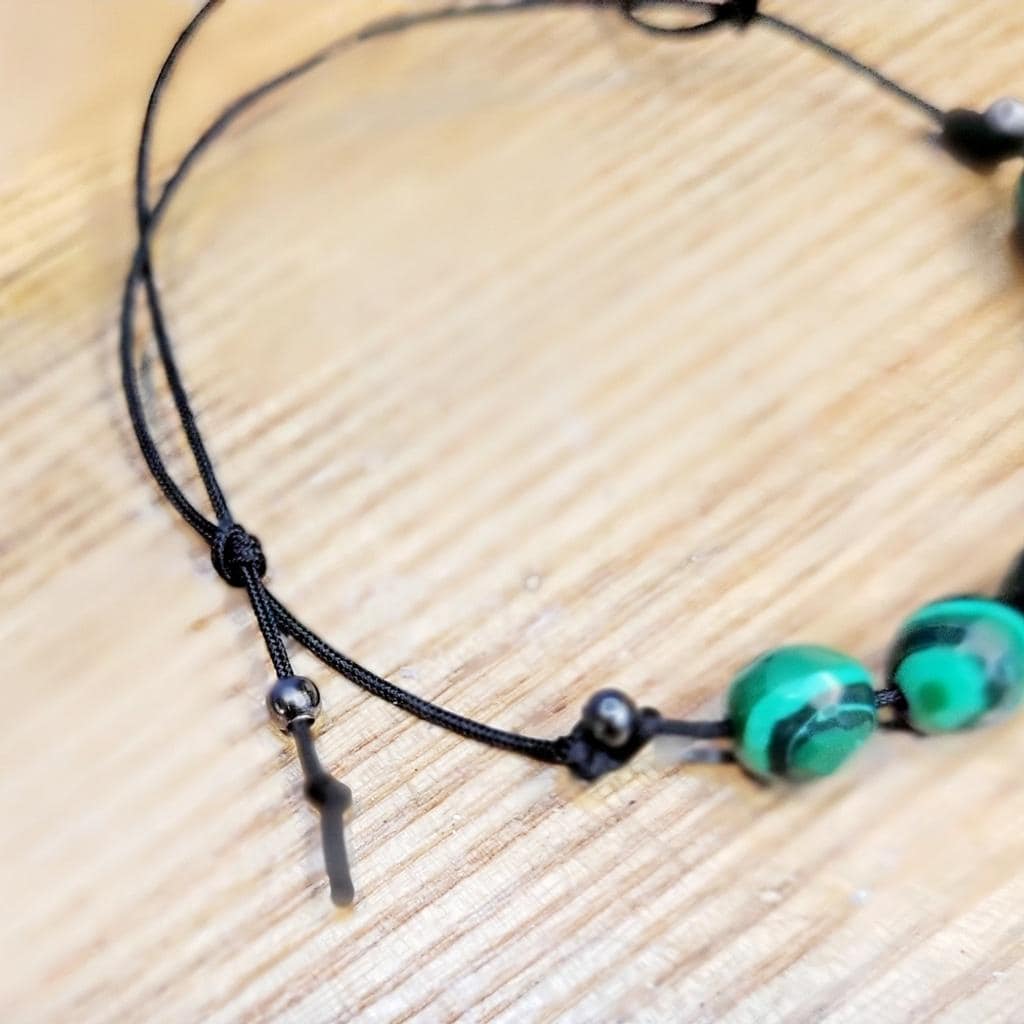 Natural Malachite crystal adjustable slide knot bracelet