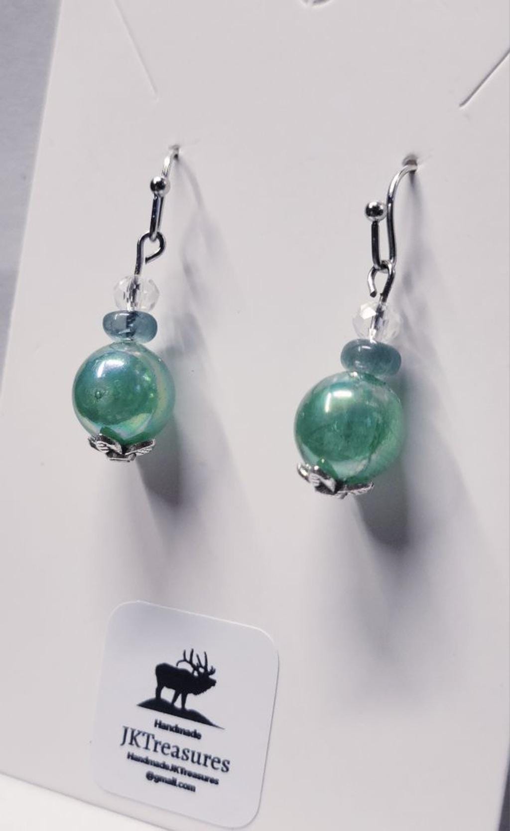 Grandidierite & glass bead rare gemstone drop earrings