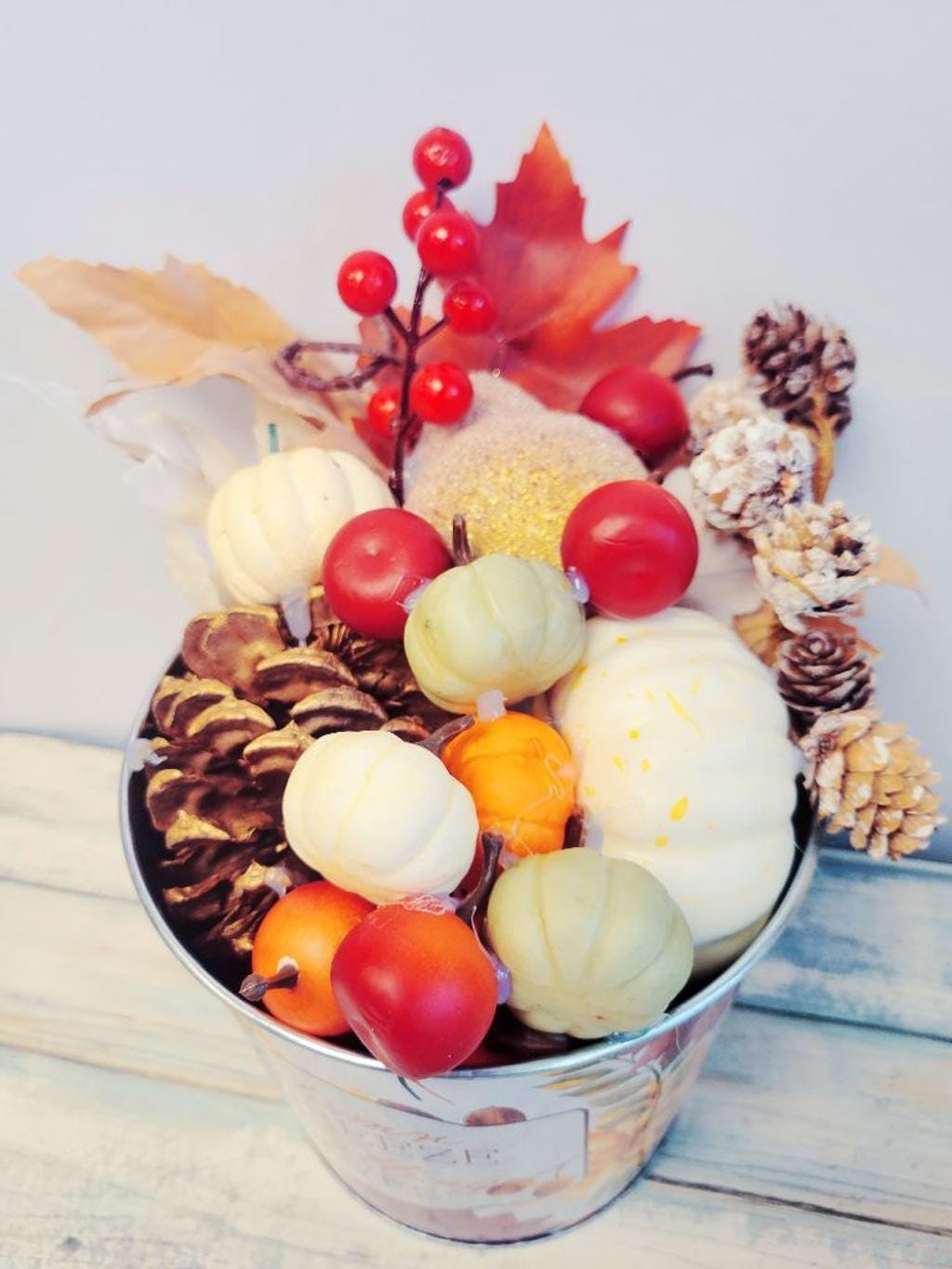 Hand crafted Autumn Breeze & Falling Leaves Holiday Decor Bucket
