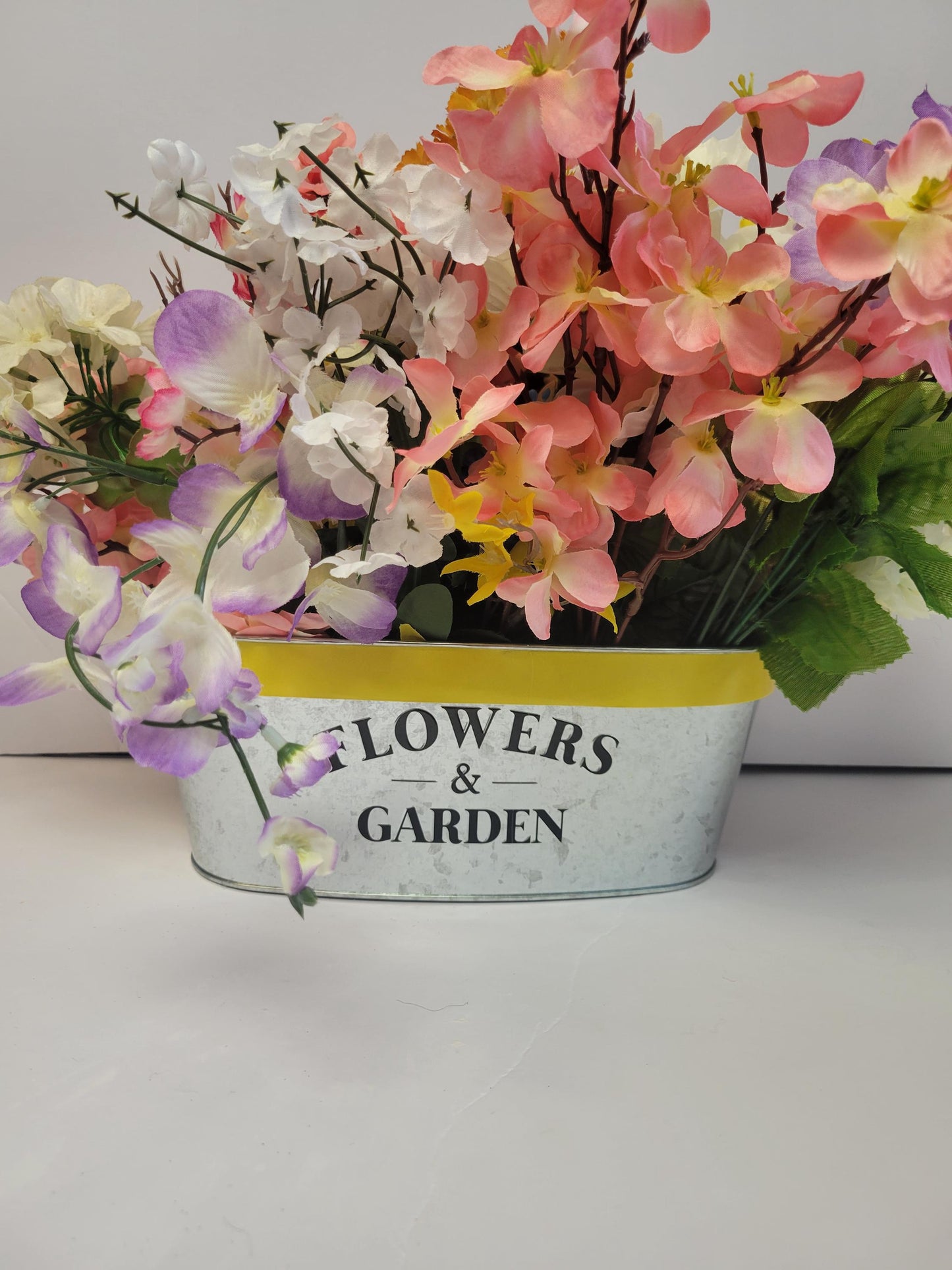 Colorful Floral Arrangement in Metal Flowers & Garden Planter Hand Crafted