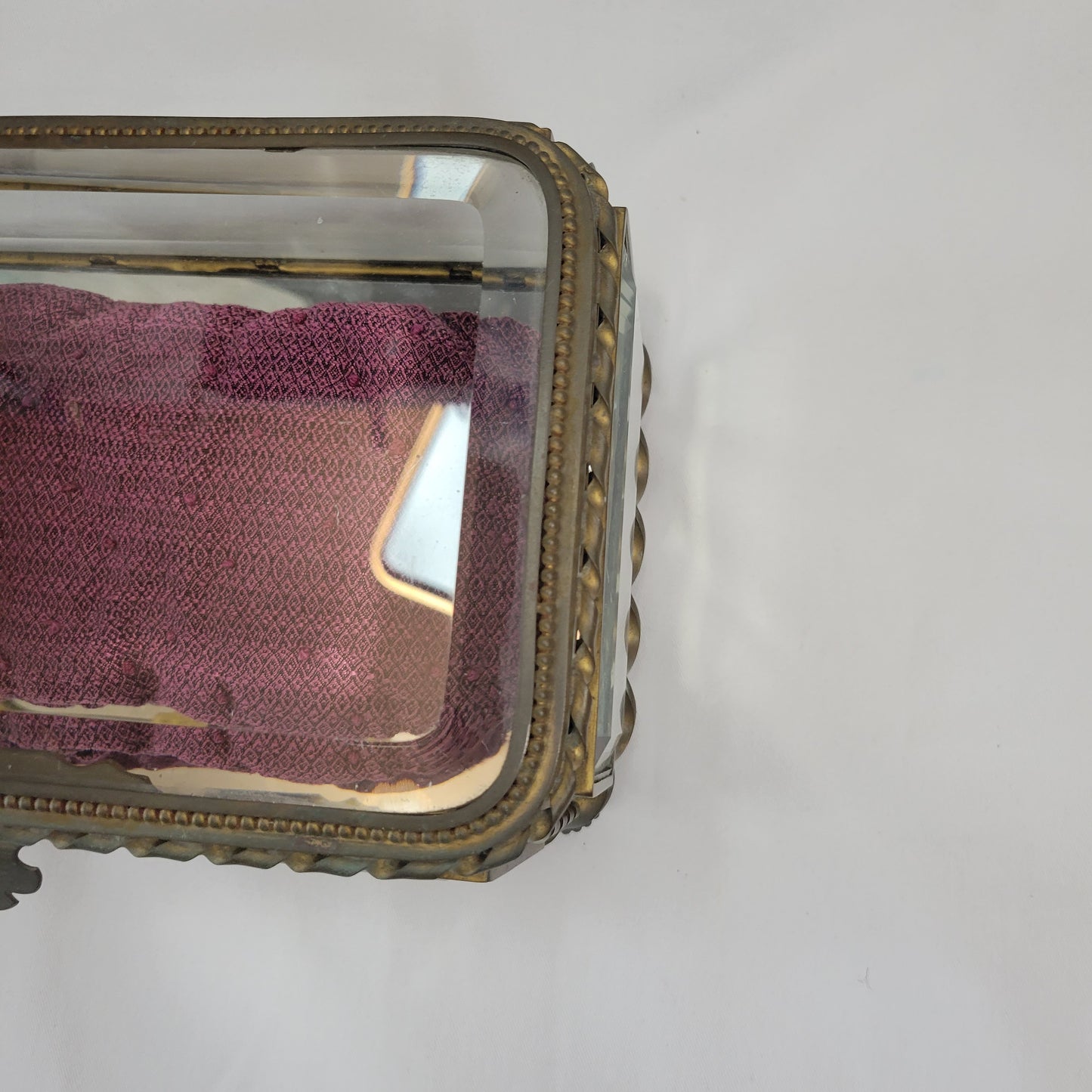 Antique French brass and glass footed jewelry box