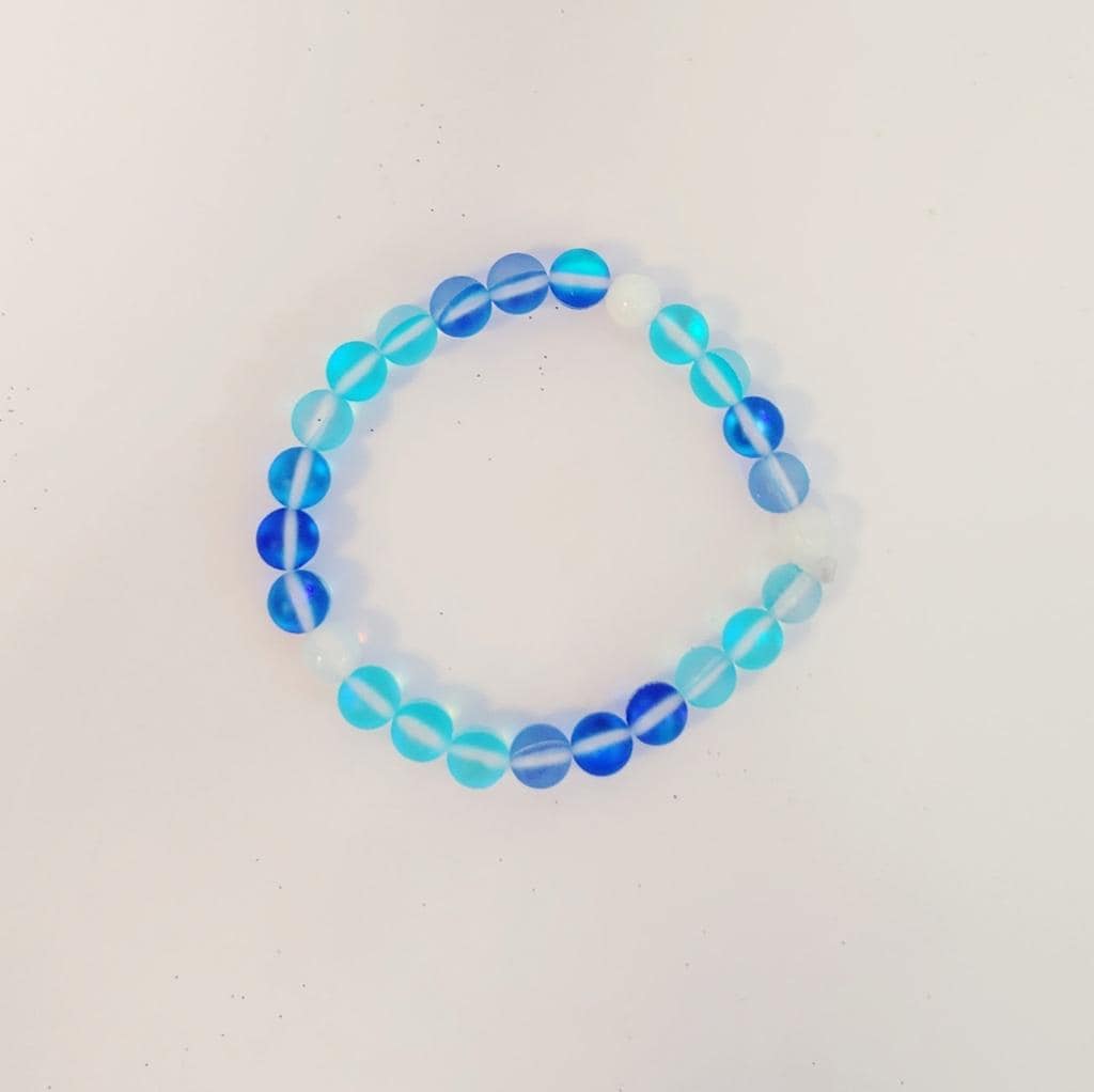 Hand Crafted Glass Moonstone Beaded Bracelet 7.5"