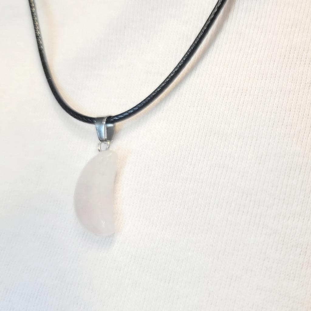 Elegant Natural Rose Quartz Crystal Moon Pendant Necklace