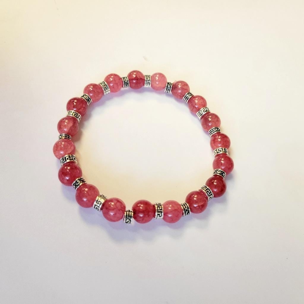 Elegant Pink Snowflake Beaded 7.5" Stretchy Bracelet