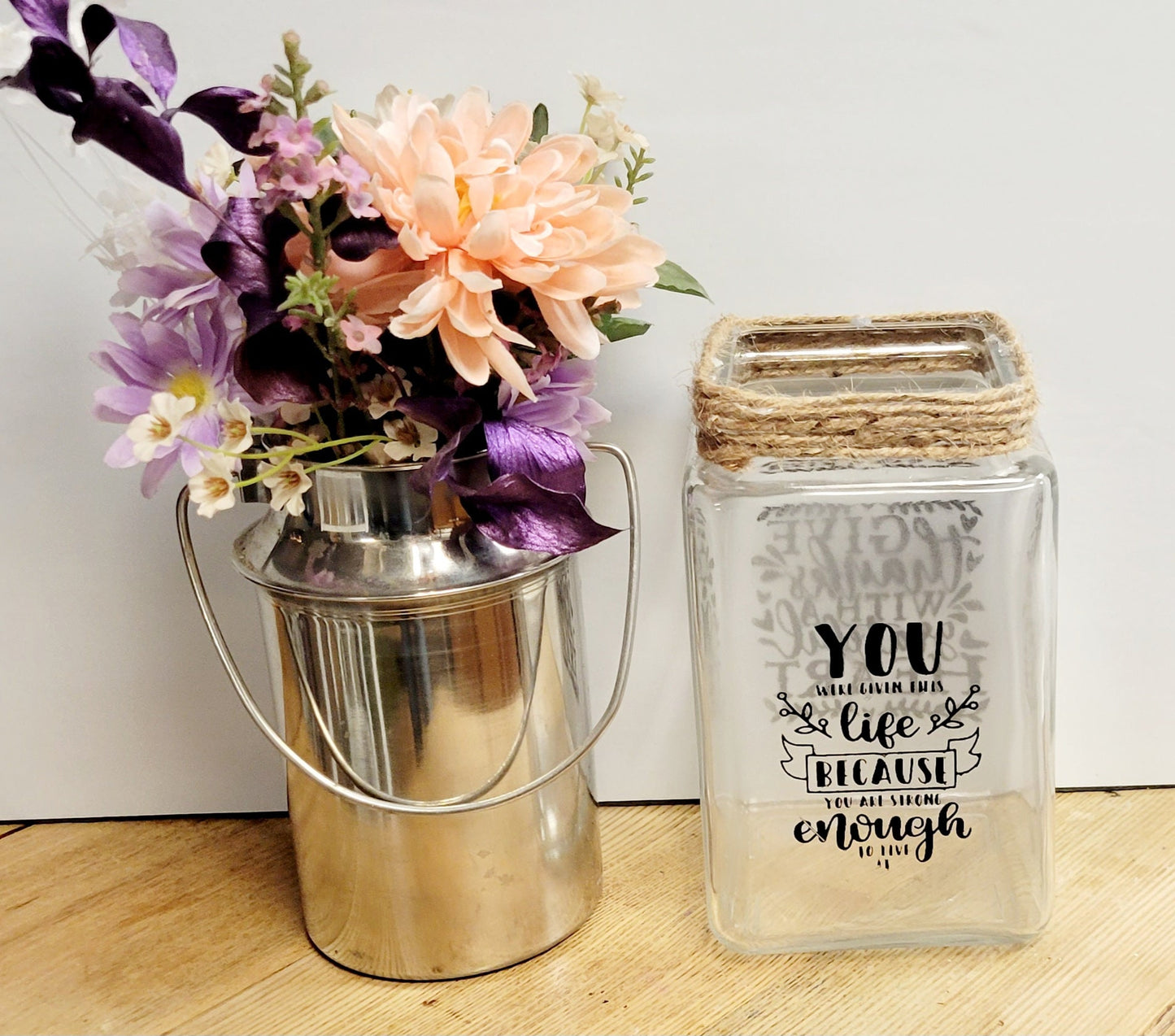 Handpainted farmhouse rustic style square jar