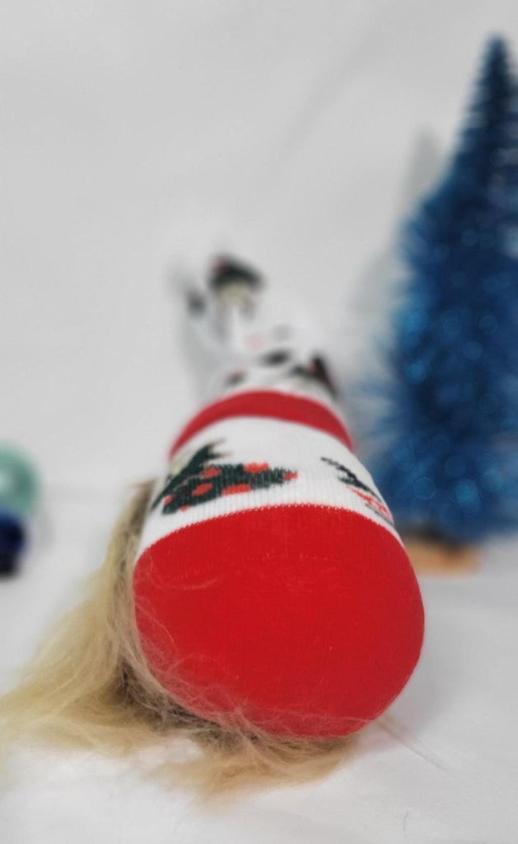 Hand crafted Christmas sock gnome with reindeer and mistletoe