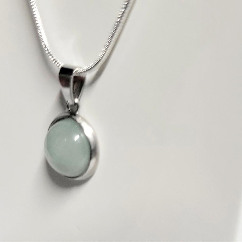 Natural Aqua Chalcedony Pendant 925 Sterling Silver Necklace