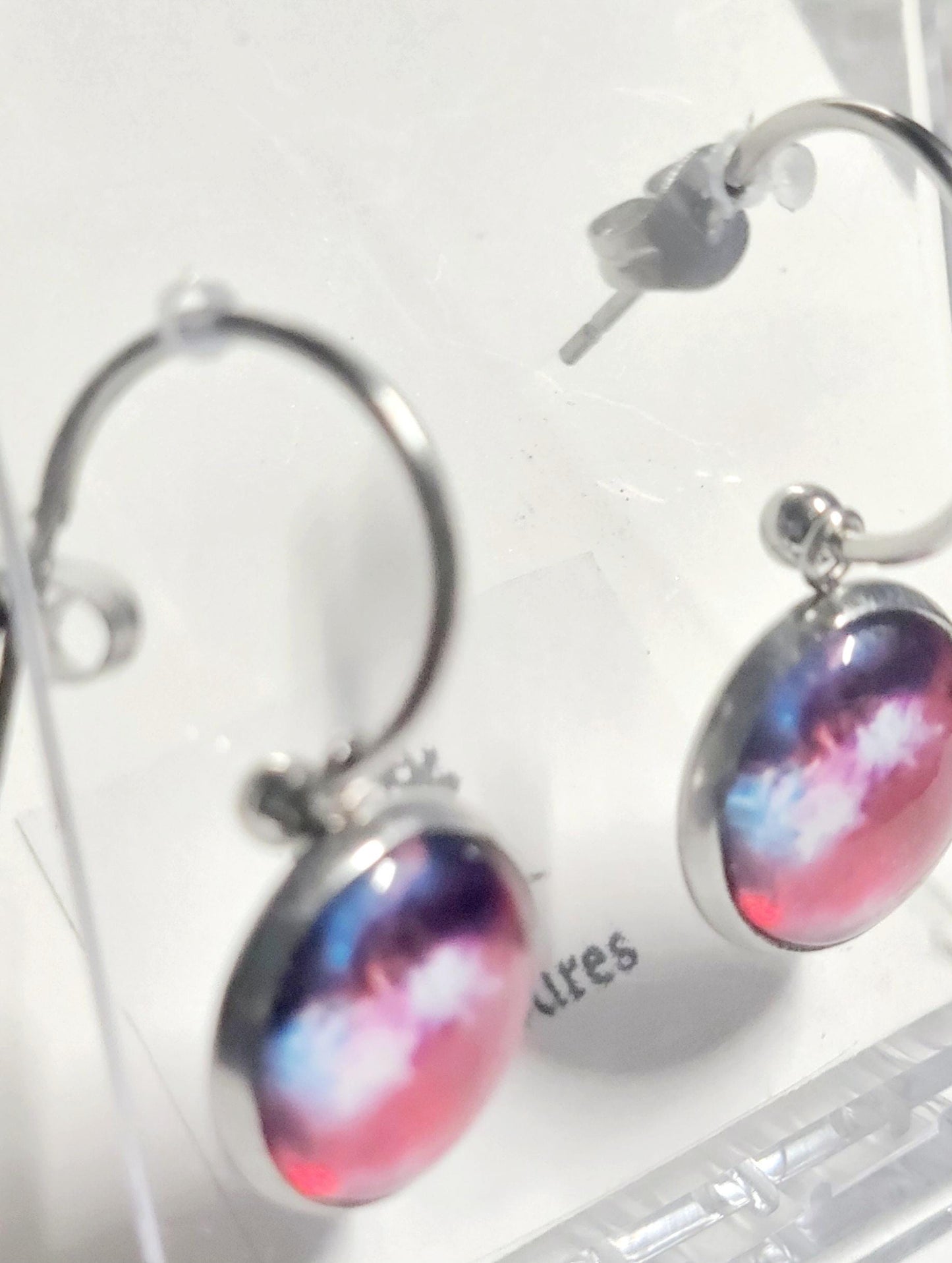 Nebula Galaxy Cosmic Ethereal Pink & Blue Hoop Earrings