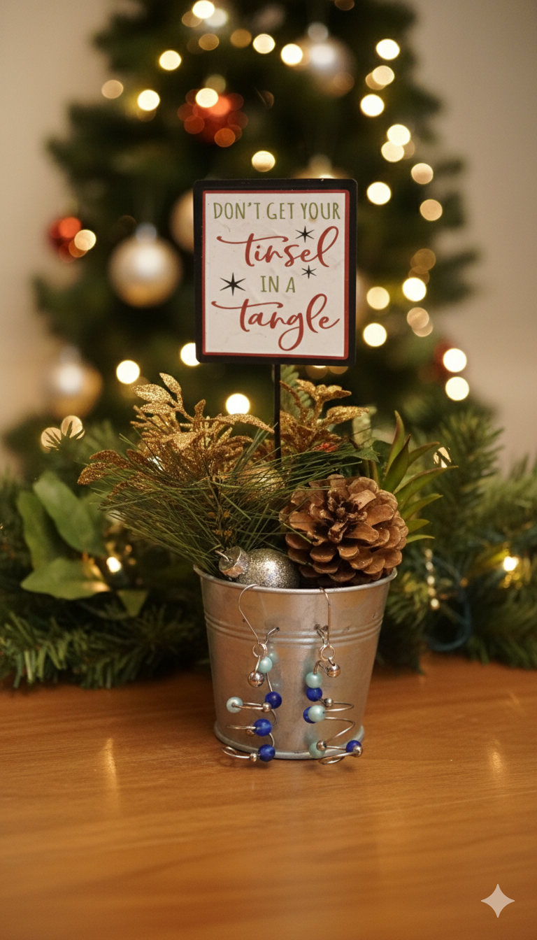 Stainless steel wire beaded Christmas tree earrings