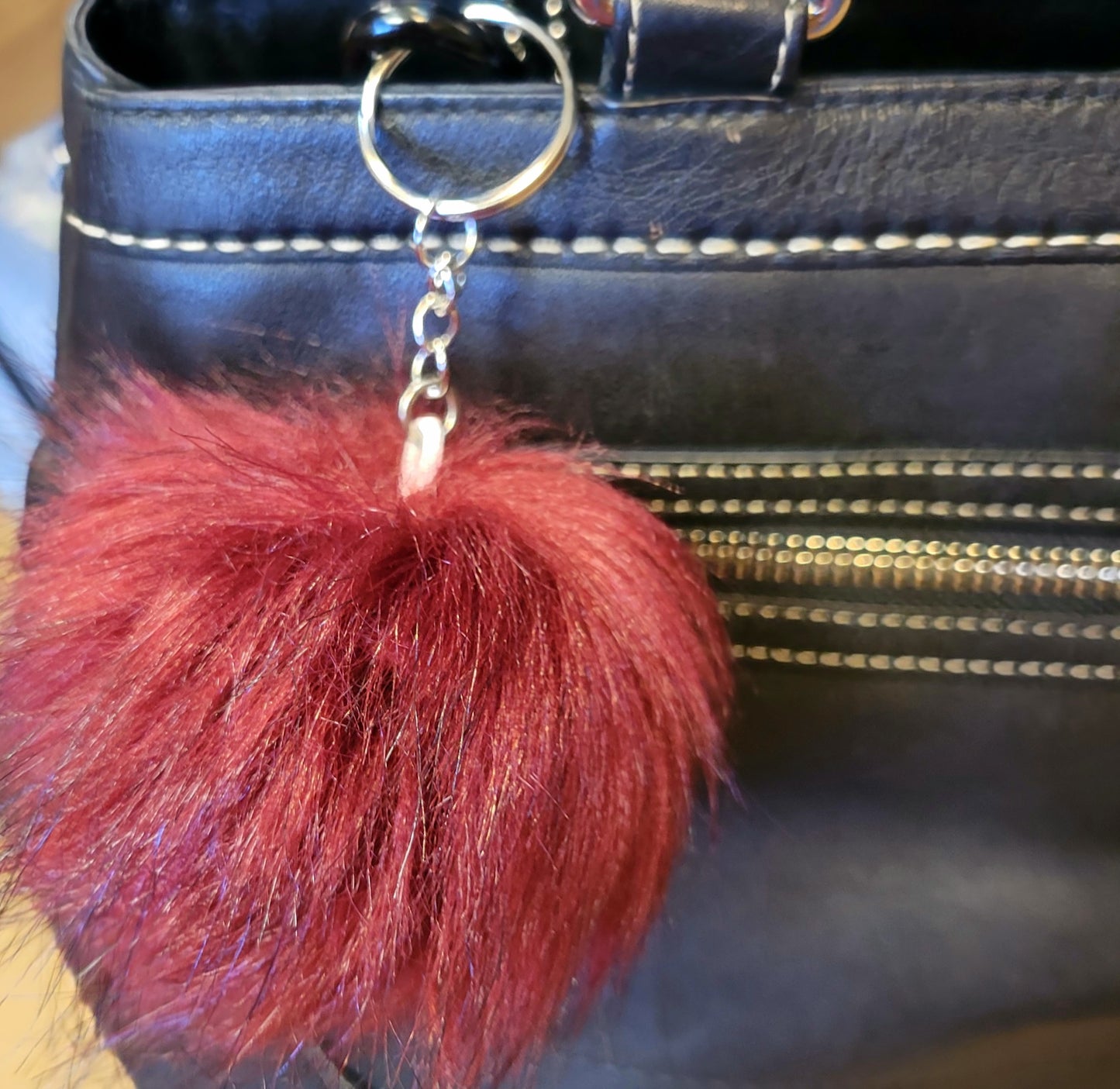 Personalized letter on a 3-in faux fox fur keychains
