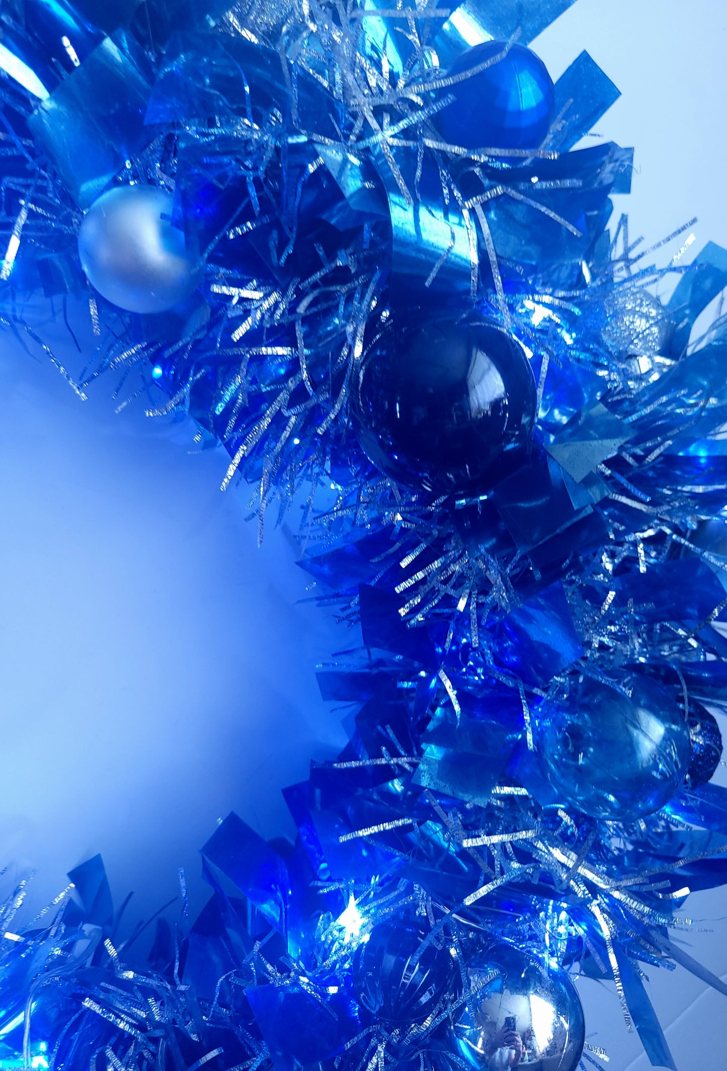 Luxury Icy Blue & Silver Ornament Wreath (16"), Lighted Modern Christmas Door Decor, Custom Handmade Blue Glam Wreath