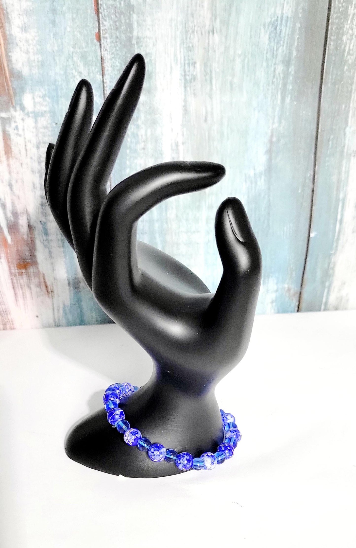 Handcrafted Blue Beaded Bracelet: Acrylic & Translucent Glass