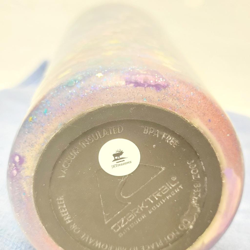 Hand Crafted Purple Glitter 30 Oz Tumbler Butterfly Floral Accents