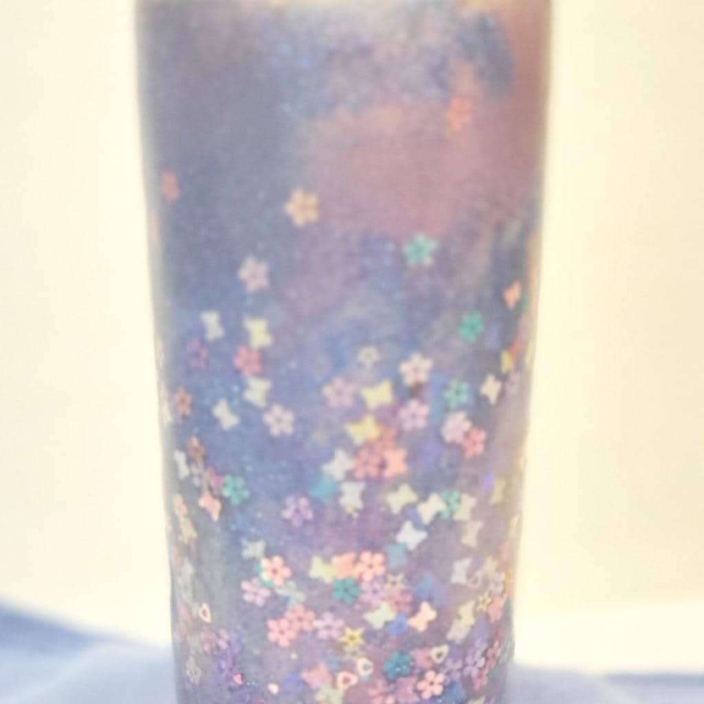 Hand Crafted Purple Glitter 30 Oz Tumbler Butterfly Floral Accents