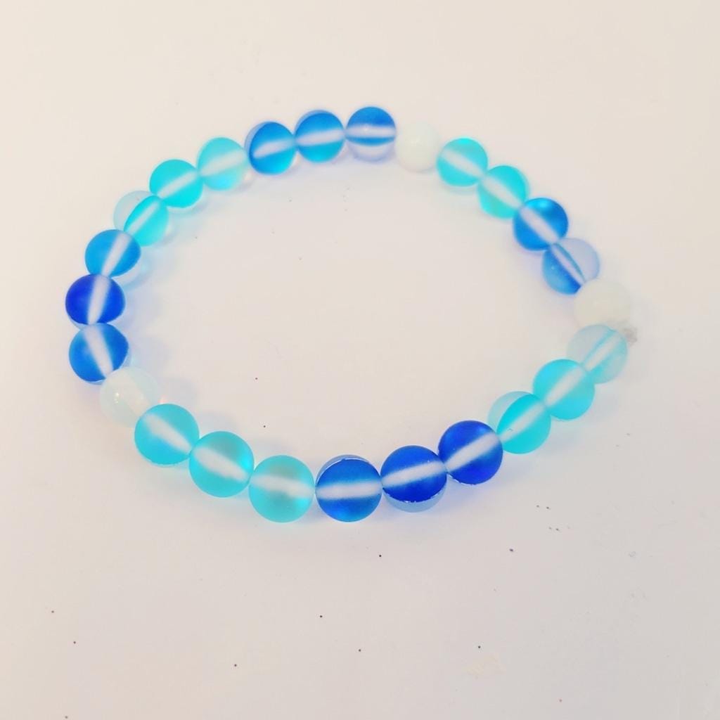 Hand Crafted Glass Moonstone Beaded Bracelet 7.5"