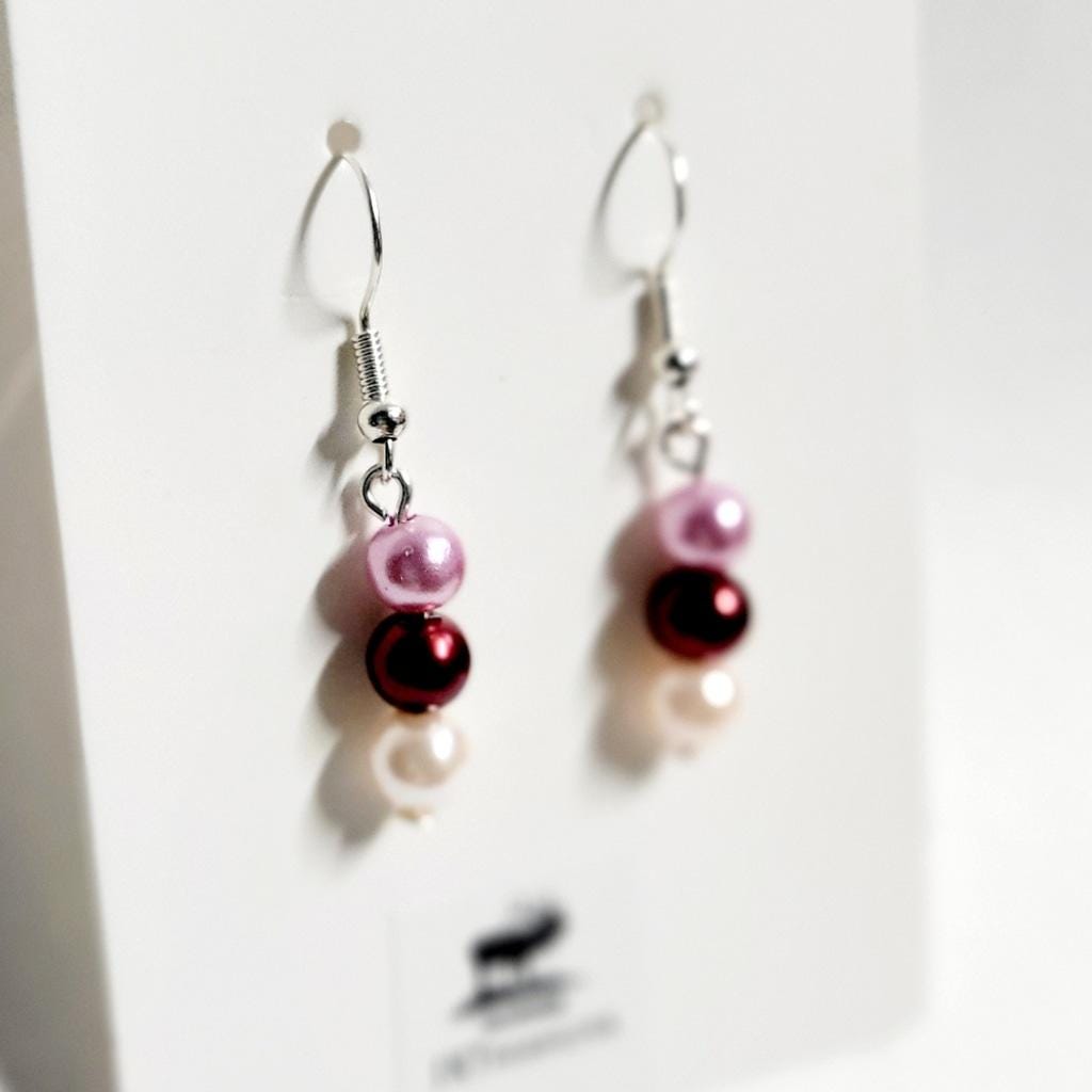 Hand crafted Valentine's Day glass bead dangle earrings