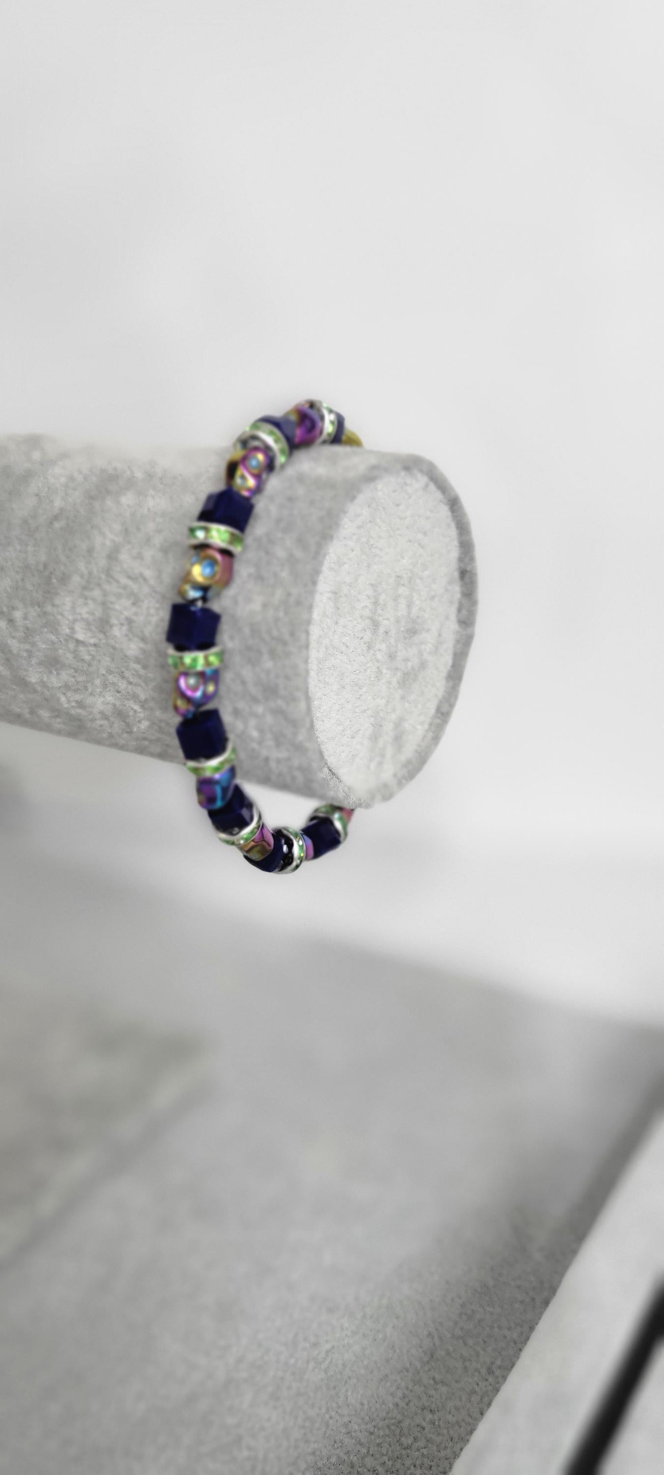 Hand crafted Halloween iridescent skull beaded bracelet