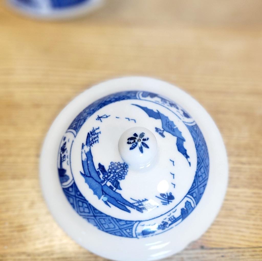 Antique Blue and White Ceramic Jingdezhen Tea Mug with Lid