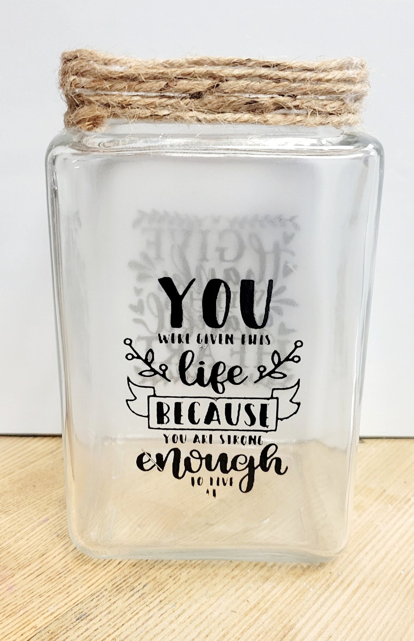 Handpainted farmhouse rustic style square jar