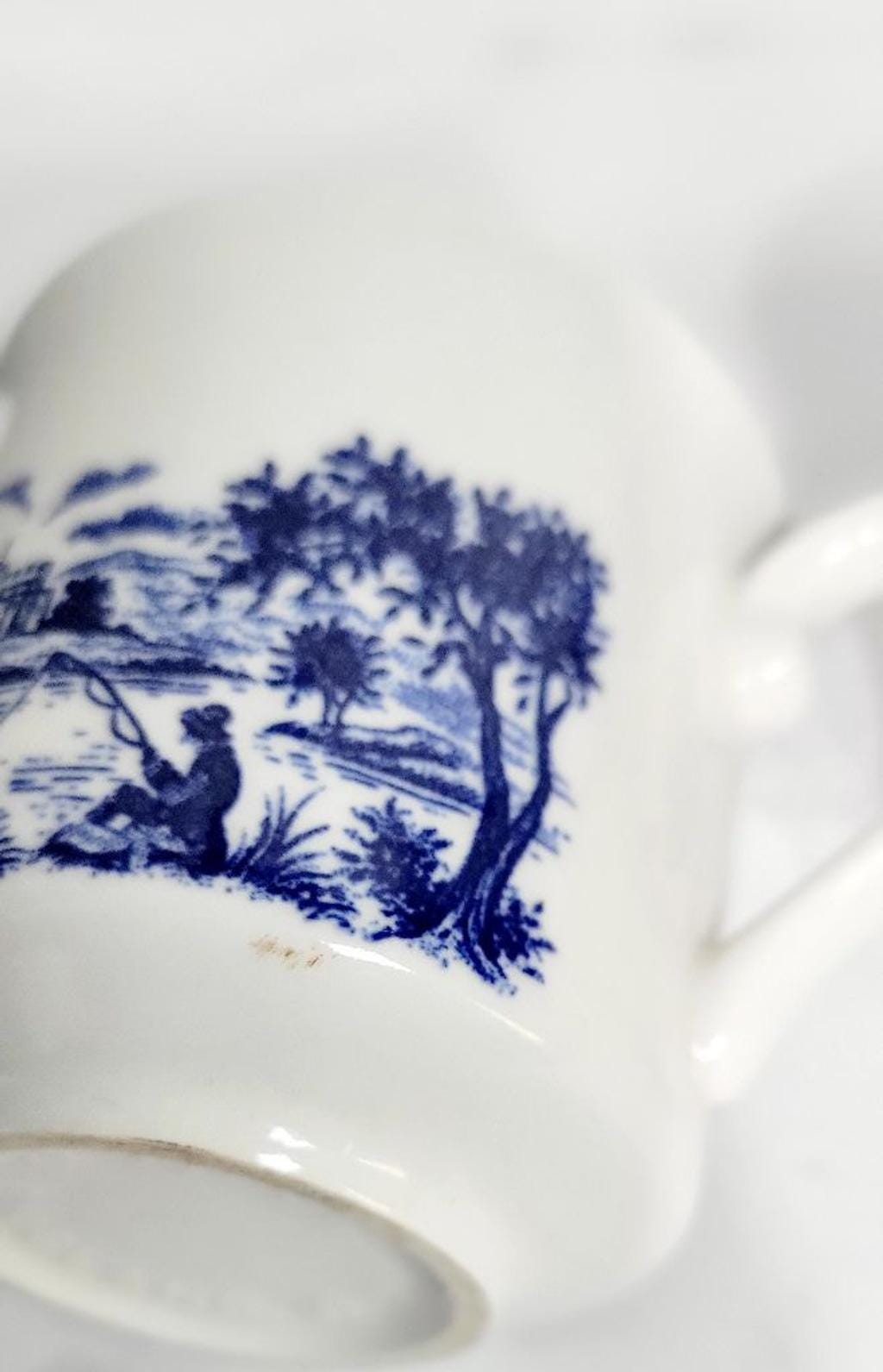 Vintage Set of 4 Blue and White Pastoral Chinoisere Tea Cups, Made in England