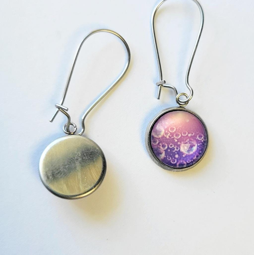 Elegant Purple and Silver Bubble Round Latch Back Drop Earrings