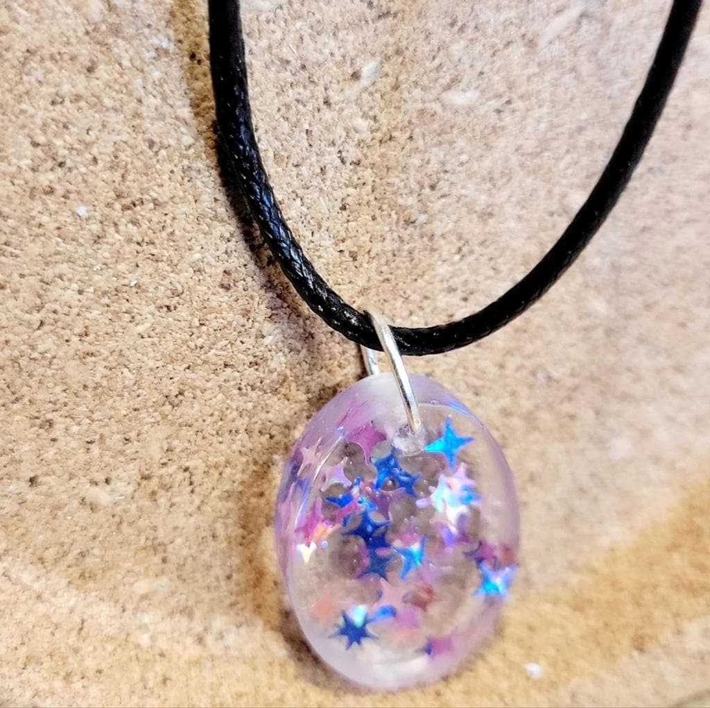 Starry Resin Oval Pendant Corded Necklace