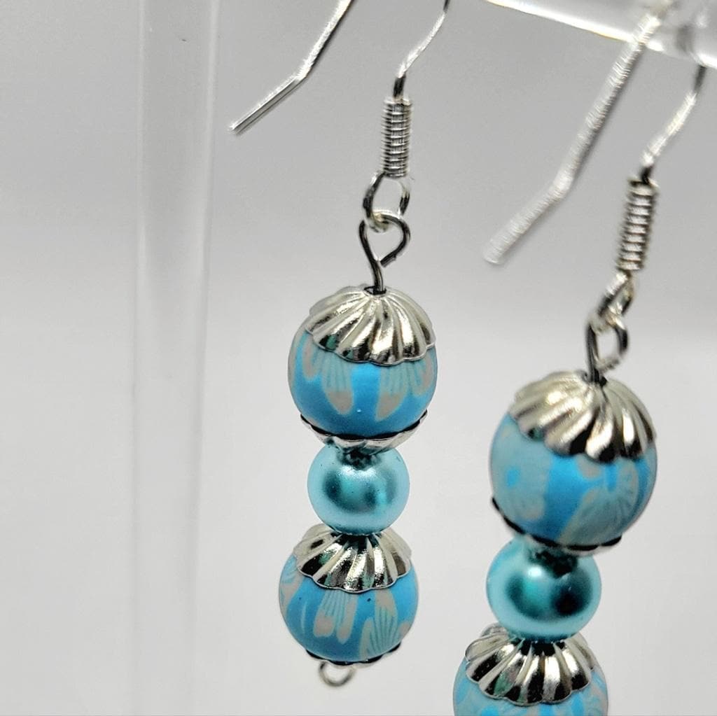 Blue & white dangle drop earrings handmade