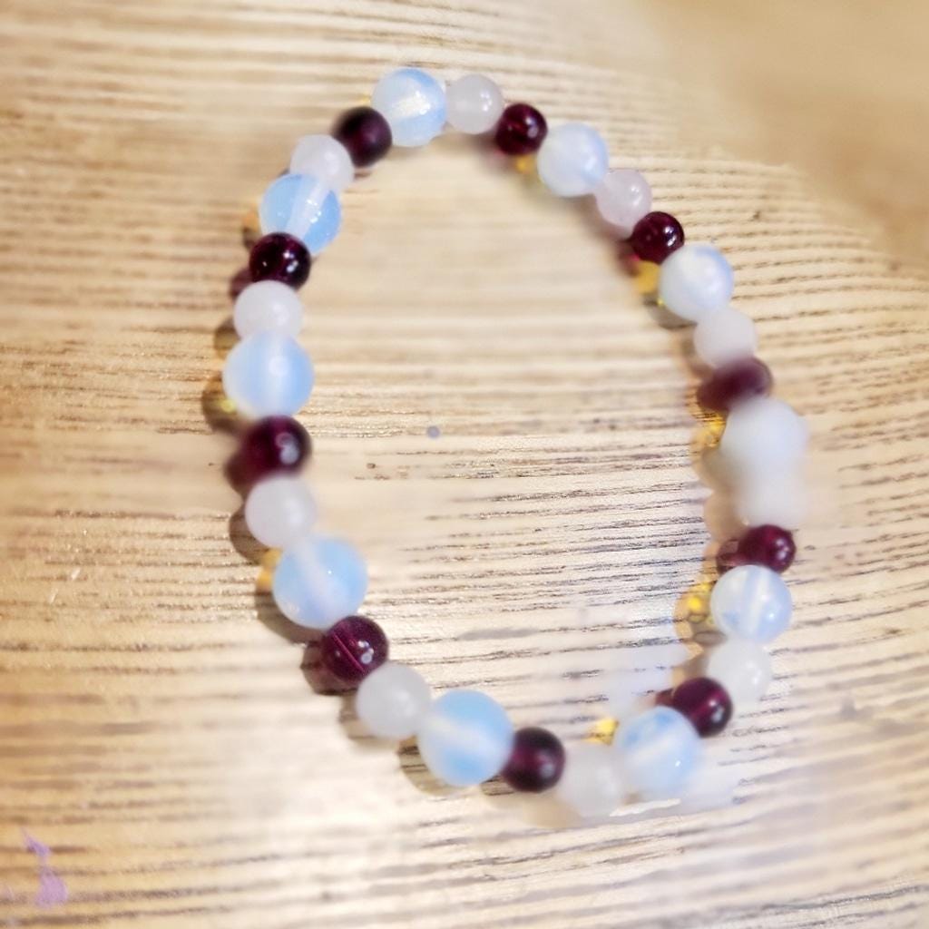 Natural Garnet Rose Quartz Opalite Crystal stretch bracelet