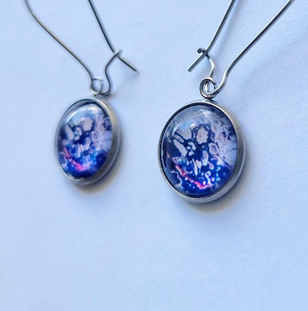 Elegant Blue and Silver Abstract Bubble Earrings
