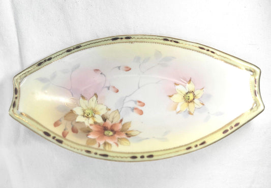 Antique Nippon handpainted floral porcelain relish dish