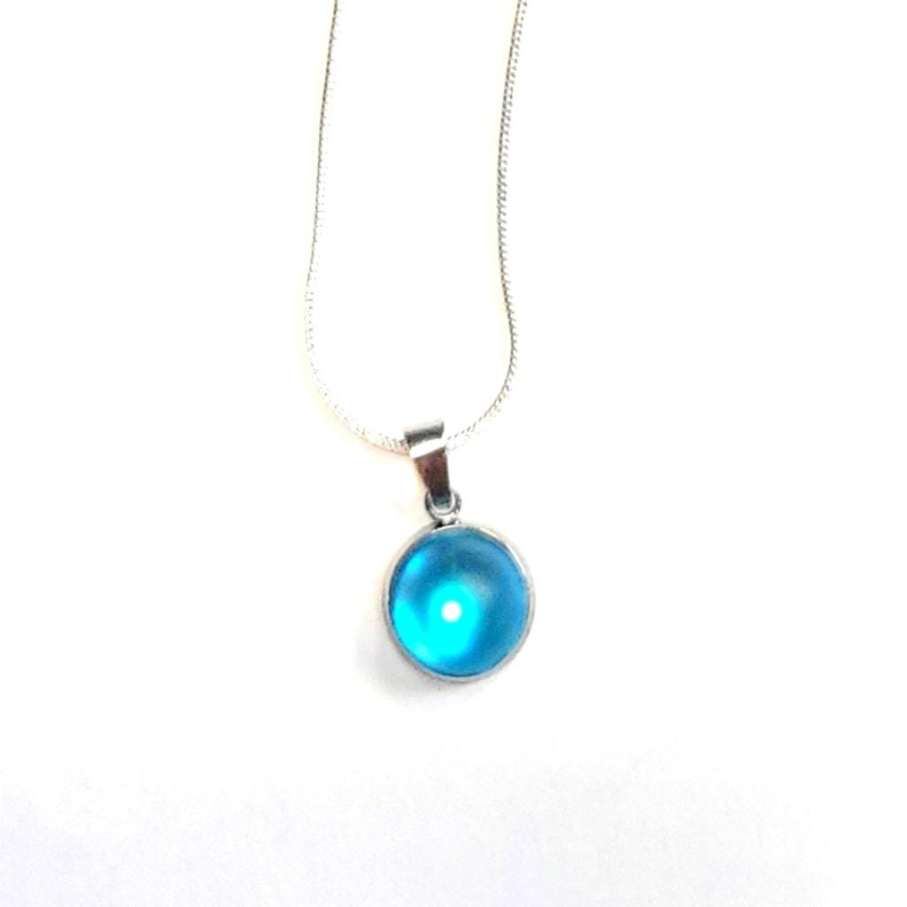 Sea Blue crystal Sea Glass rhinestone 925 stamped sterling silver necklace