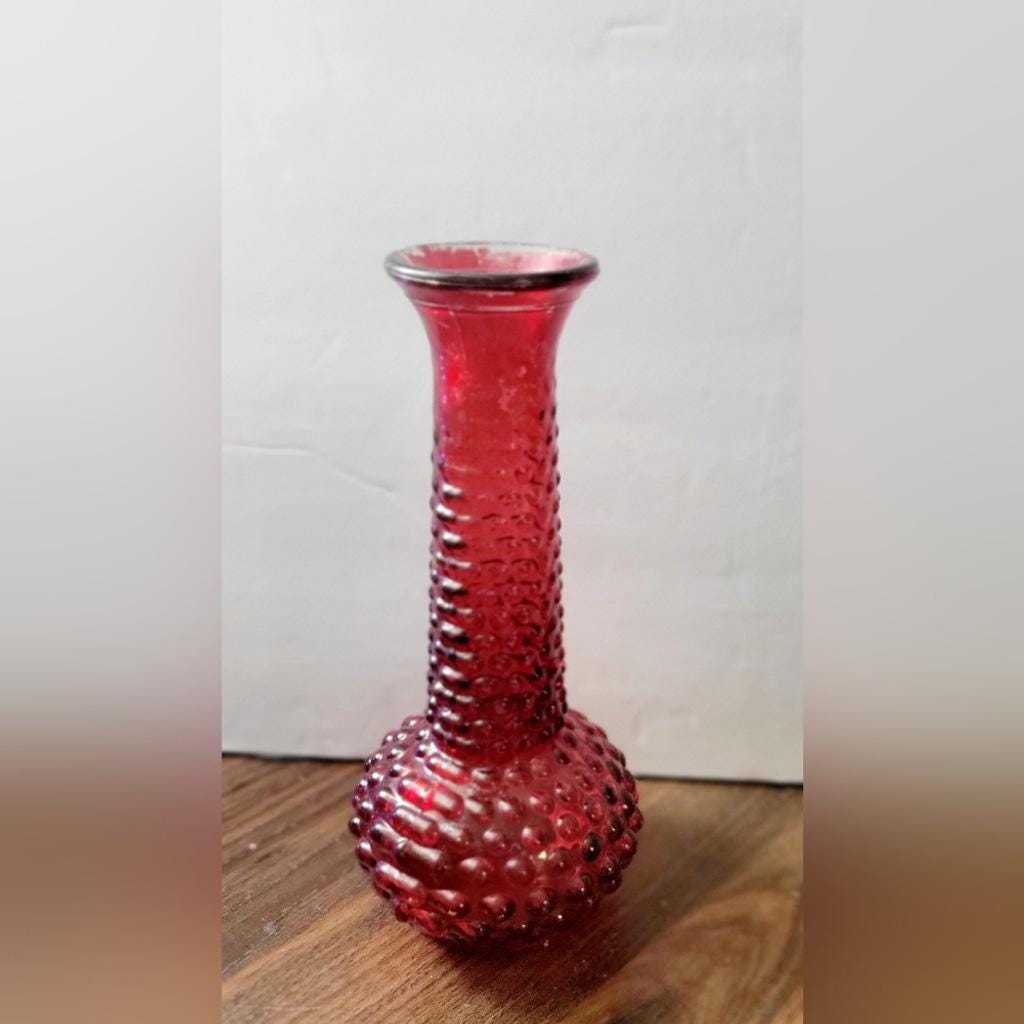 Vintage 1960's 8" E.O. BRODY Co Red Hobnail Bud Vase