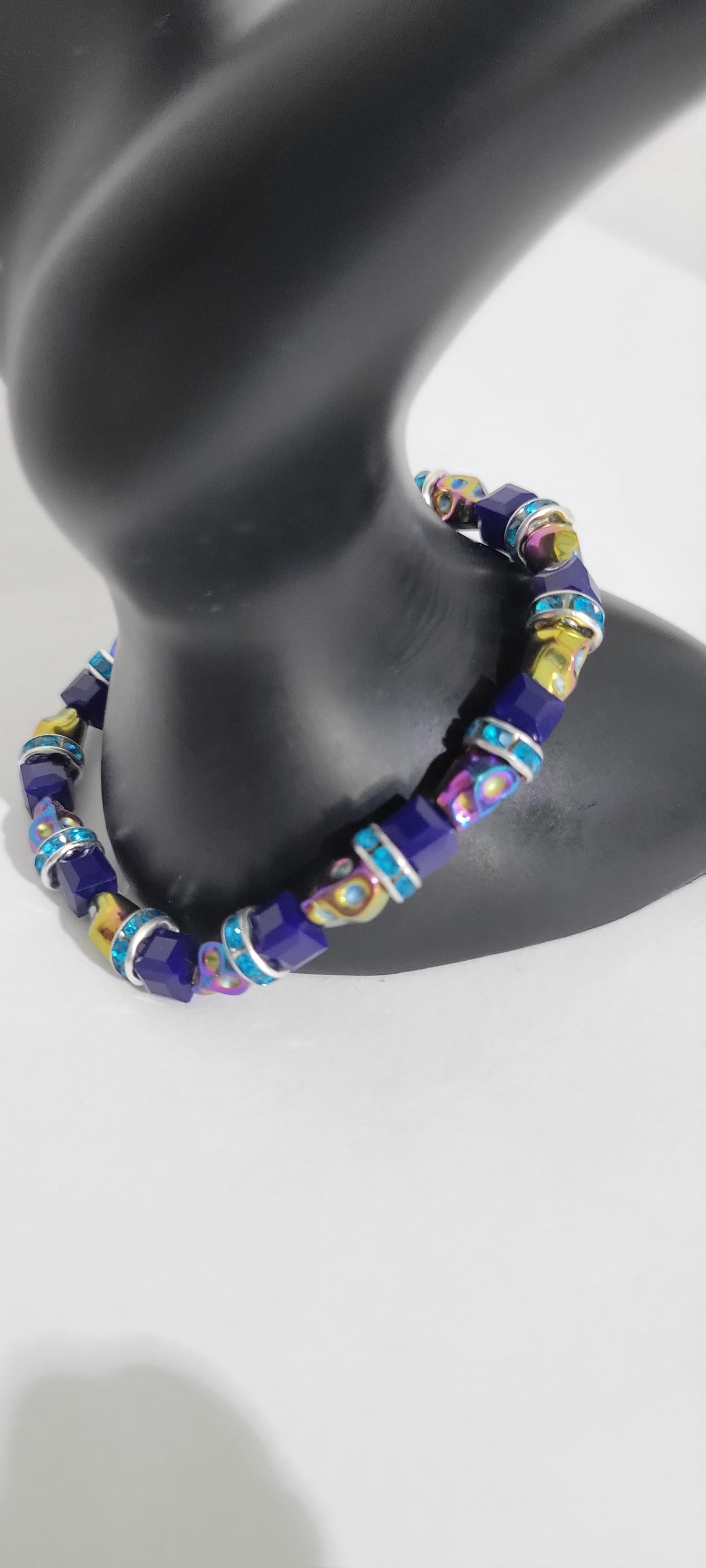Hand crafted Halloween iridescent skull beaded bracelet