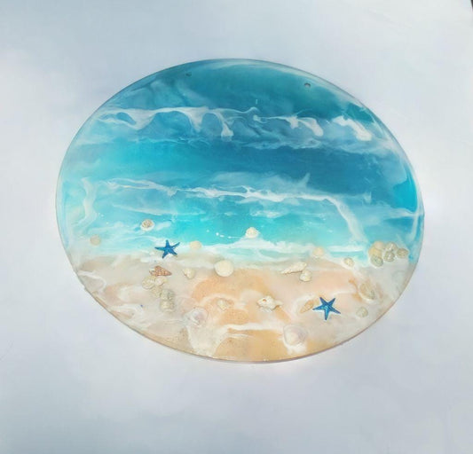12" Resin Coastal beach ocean nautical scene wood disc