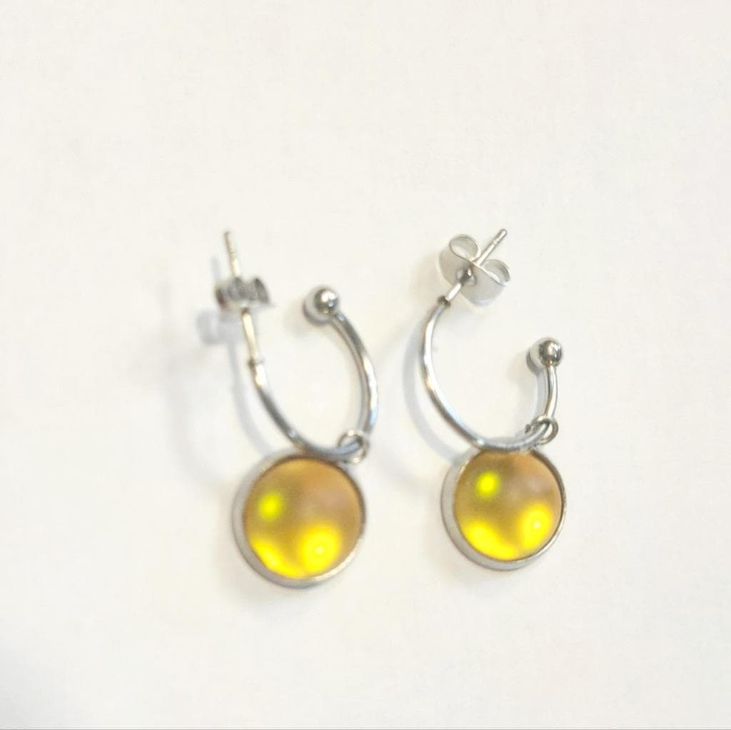 Yellow crystal sea glass rhinestone dangle drop hoop earrings