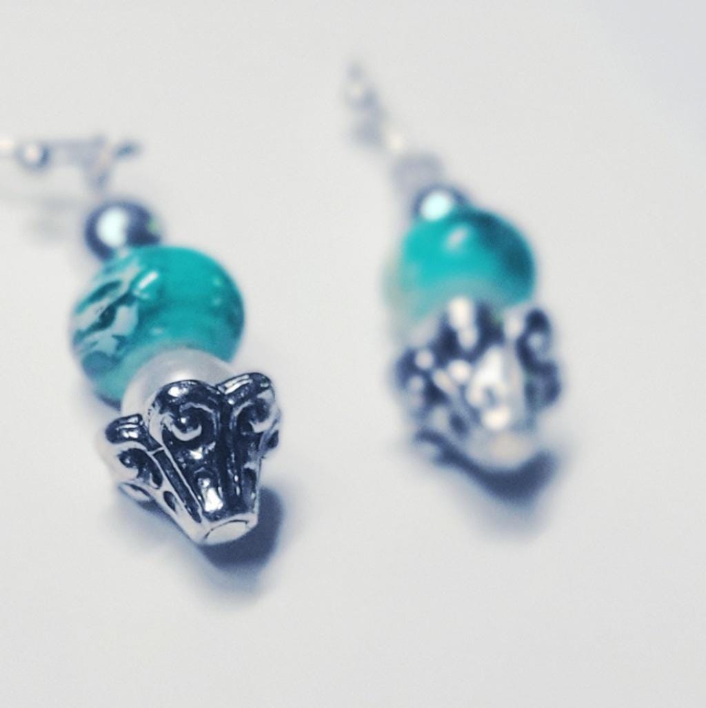 Green Glass Bead Tulip Dangle Earrings