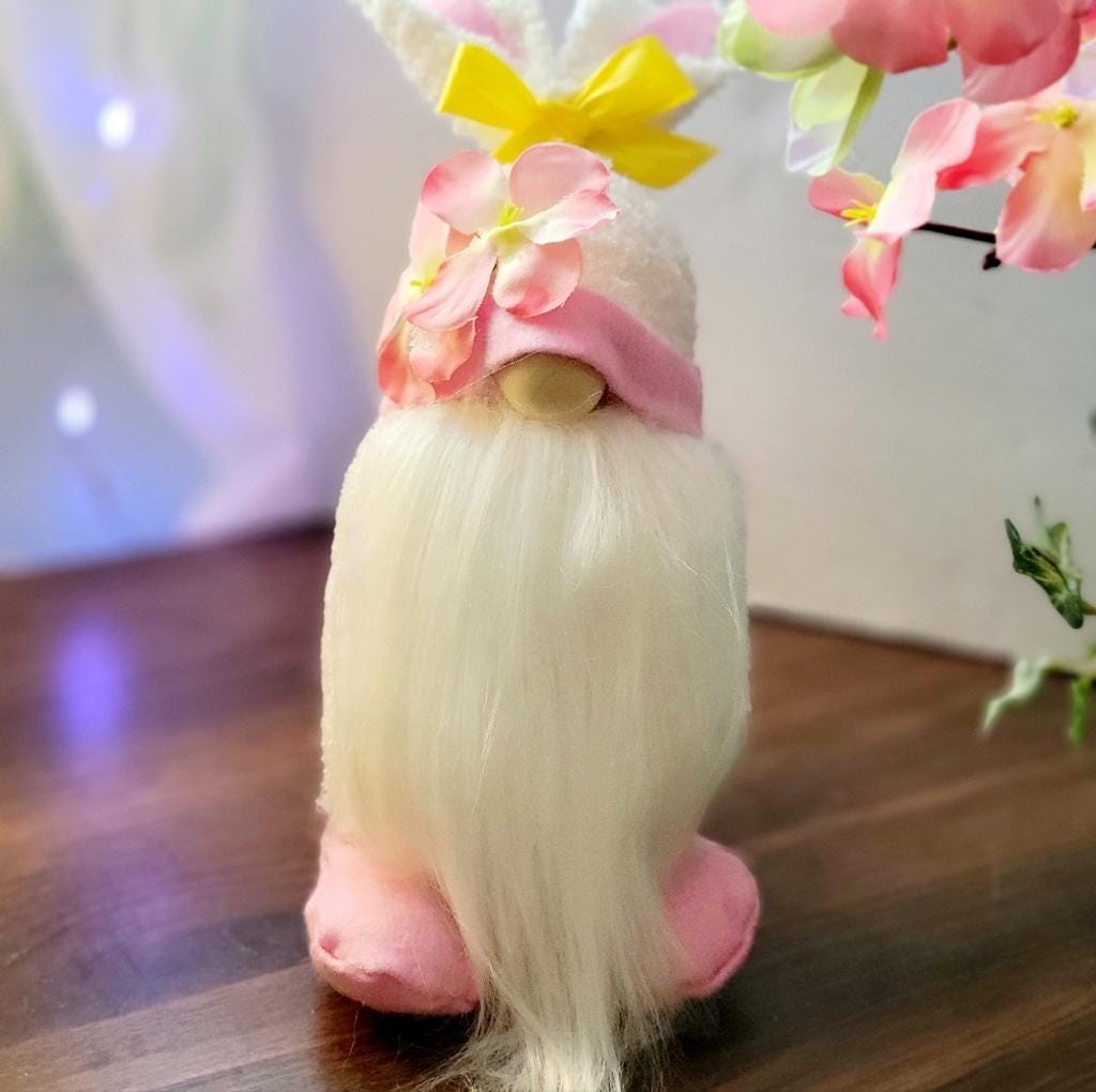 Pink Plumeria Flower Easter Bunny Spring Time Gnome