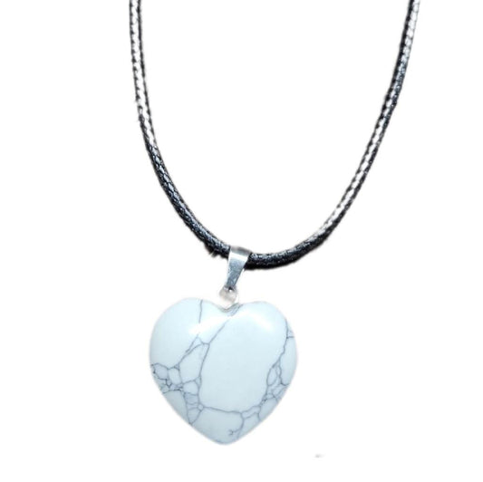 Natural Howlite Heart-Shaped Pendant Corded Necklace