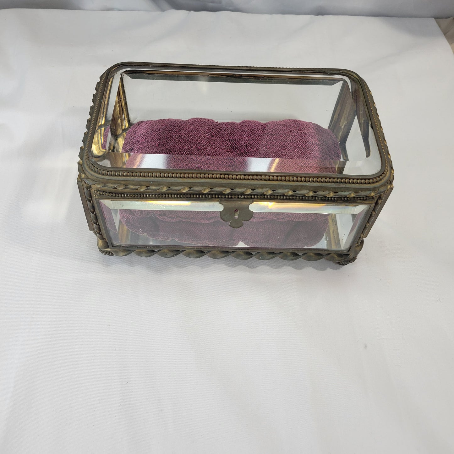 Antique French brass and glass footed jewelry box