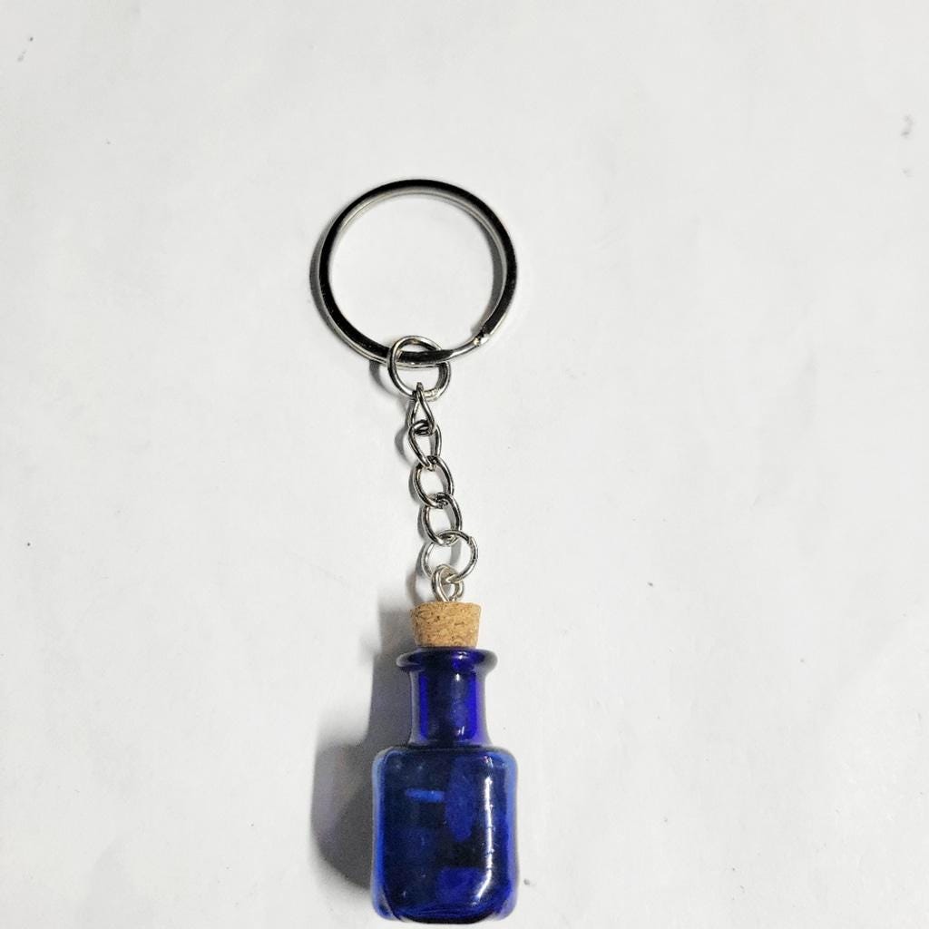 Hand crafted natural blue vein crystal mini wish bottle pendant keychain