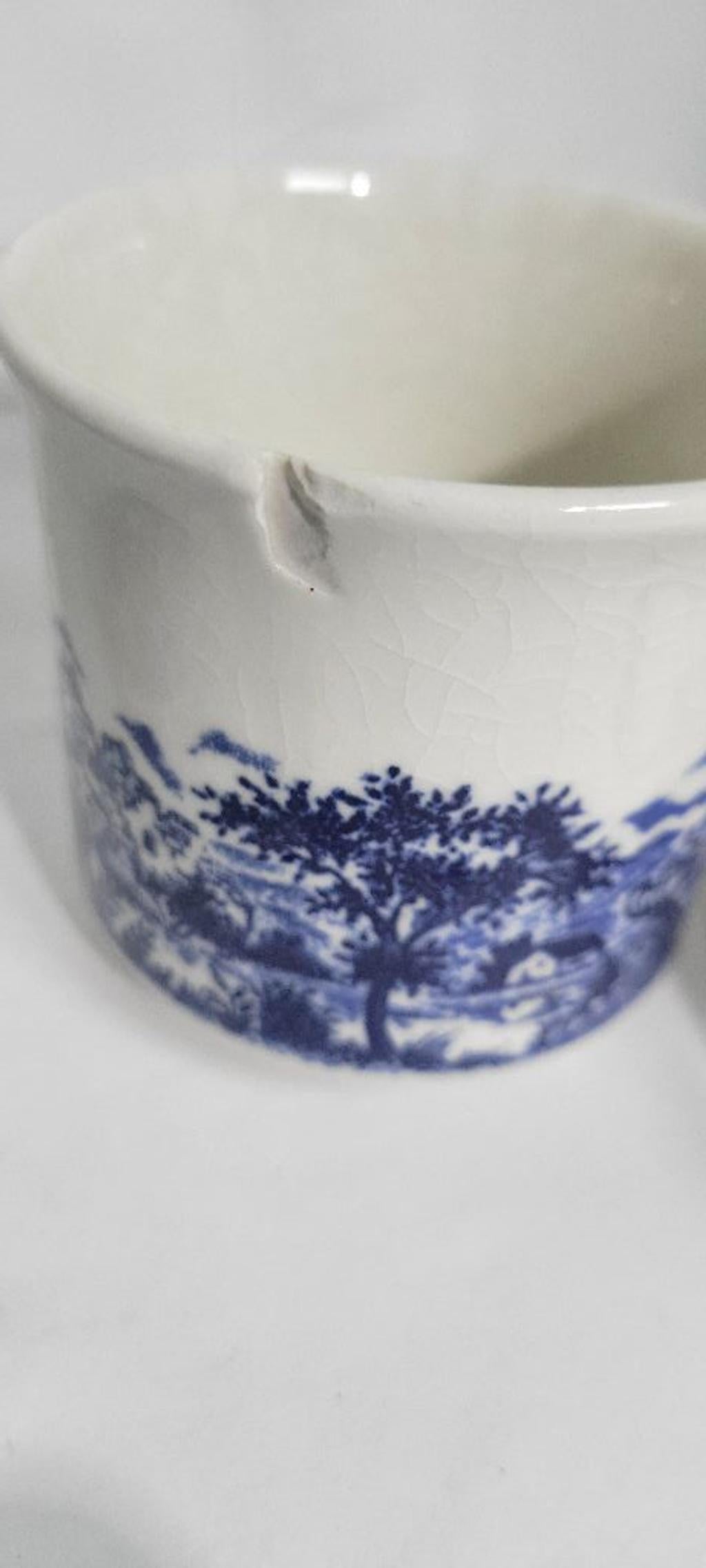 Vintage Set of 4 Blue and White Pastoral Chinoisere Tea Cups, Made in England