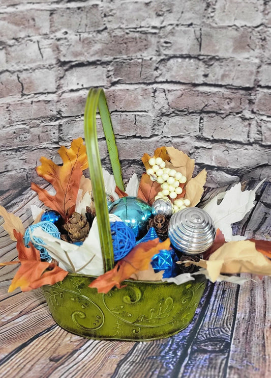 Fall Autumn table decor decorative basket  centerpiece hand crafted