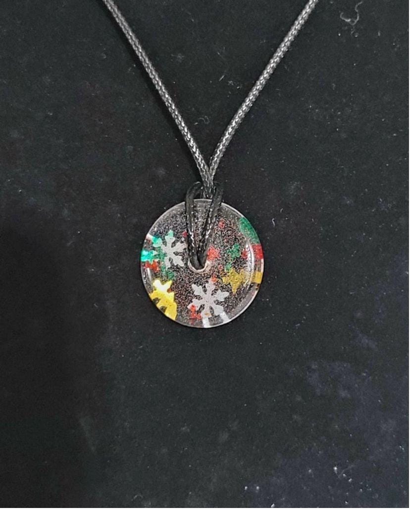 Hand crafted Christmas resin medallion necklace